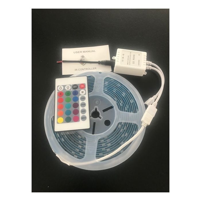 12V 5M RGB Set - Waterproof - IR Controller 24 Key Remote LED Strip Lighting Kit SMD 5050 30 Leds a Meter